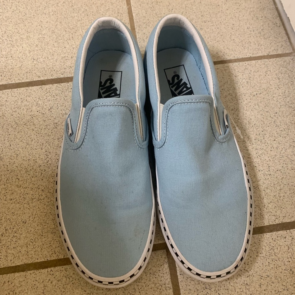 Size 8 women blue/checkerboard slip on vans